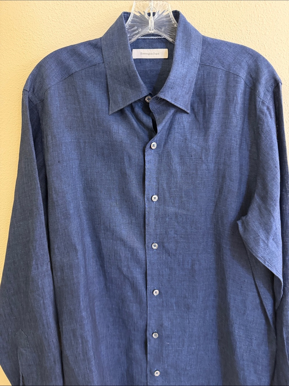 Ermenegildo Zegna Blue Linen Button-Up Shirt size M